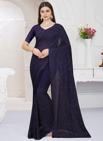 Navy Blue Contemporary Saree in Georgette with Emb