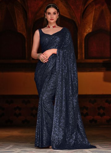 Navy Blue Contemporary Saree in Georgette with Seq
