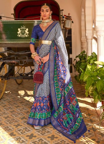 Navy Blue Contemporary Saree in Silk with Woven