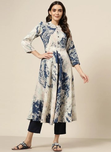 Navy Blue Cotton  Abstract Print Casual Kurti for 