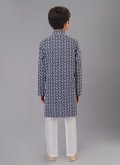 Navy Blue Cotton Silk Embroidered Kurta Pyjama - 3