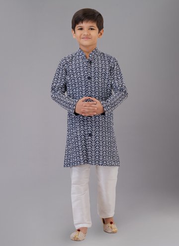 Navy Blue Cotton Silk Embroidered Kurta Pyjama