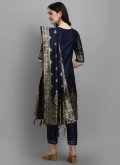 Navy Blue Cotton Silk Woven Salwar Suit - 1