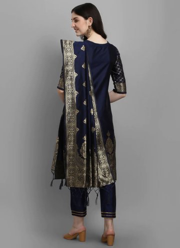 Navy Blue Cotton Silk Woven Salwar Suit