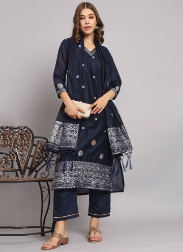 Navy Blue Cotton Silk Woven Trendy Salwar Suit
