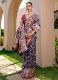 Navy Blue Designer Contemporary Saree in Silk with Woven - 2