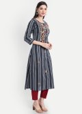 Navy Blue Designer Kurti in Cotton  with Embroidered - 3