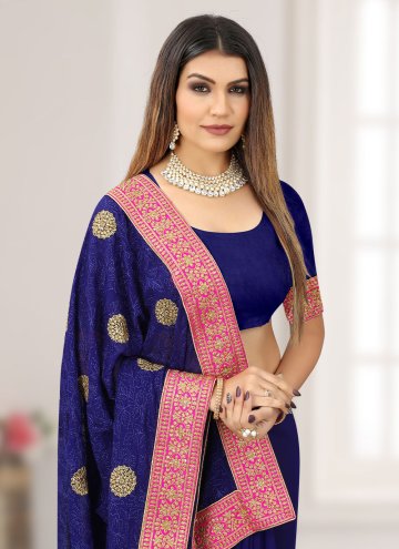 Navy Blue Designer Saree in Georgette with Embroidered