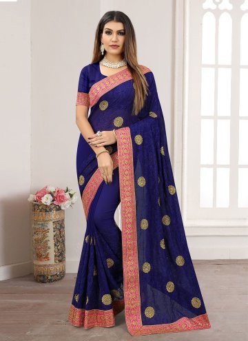Navy Blue Designer Saree in Georgette with Embroid