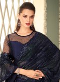 Navy Blue Designer Saree in Georgette with Embroidered - 1