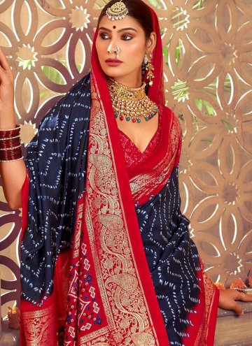 Navy Blue Designer Saree in Silk with Abstract Print