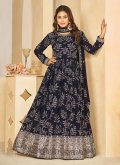 Navy Blue Faux Georgette Embroidered Designer Floor Length Salwar Suit for Party - 2