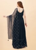 Navy Blue Faux Georgette Embroidered Layered Designer Gown for Wedding - 3