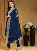 Navy Blue Faux Georgette Embroidered Trendy Salwar Kameez for Ceremonial - 2