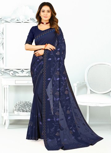 Navy Blue Georgette Border Contemporary Saree for 