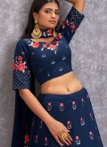 Navy Blue Georgette Embroidered A Line Lehenga Choli for Engagement - 2
