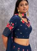Navy Blue Georgette Embroidered A Line Lehenga Choli for Engagement - 3