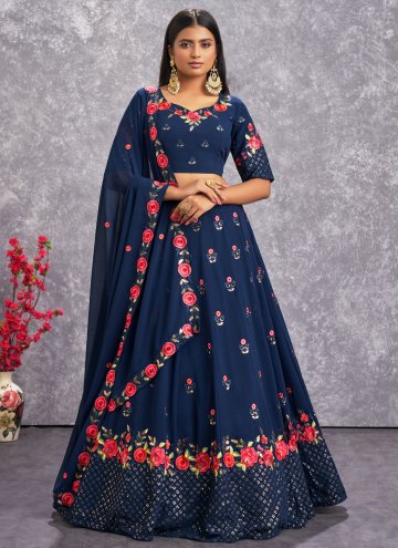 Navy Blue Georgette Embroidered A Line Lehenga Cho