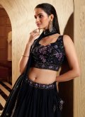 Navy Blue Georgette Embroidered A Line Lehenga Choli for Engagement - 1