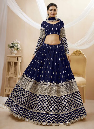 Navy Blue Georgette Embroidered A Line Lehenga Choli for Engagement