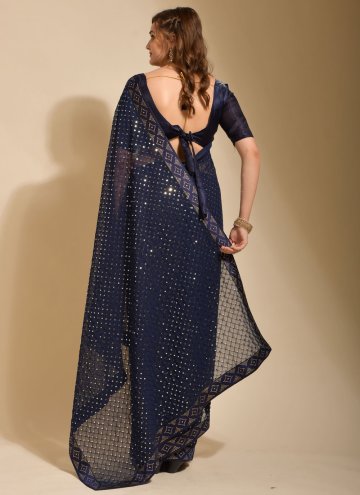 Navy Blue Georgette Embroidered Contemporary Saree for Ceremonial