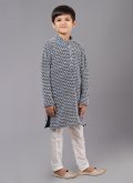 Navy Blue Georgette Embroidered Kurta Pyjama for Engagement - 2