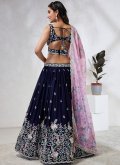 Navy Blue Georgette Embroidered Lehenga Choli for Ceremonial - 1