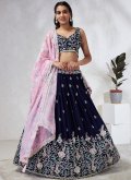 Navy Blue Georgette Embroidered Lehenga Choli for Ceremonial - 2