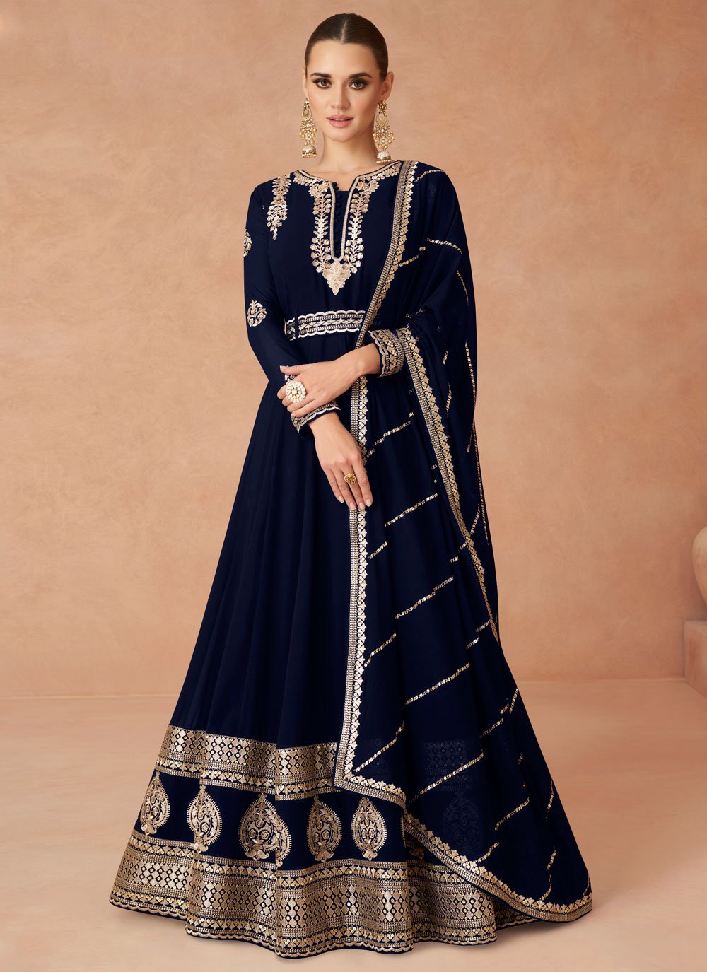 Navy Blue Gown in 2023 | Navy blue gown, Gowns, Indo western gown