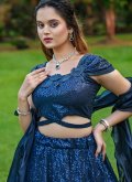 Navy Blue Georgette Embroidered Readymade Lehenga Choli for Ceremonial - 3