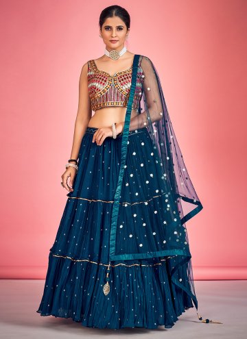 Navy Blue Georgette Embroidered Readymade Lehenga Choli for Reception