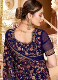 Navy Blue Georgette Embroidered Trendy Saree for Engagement - 1