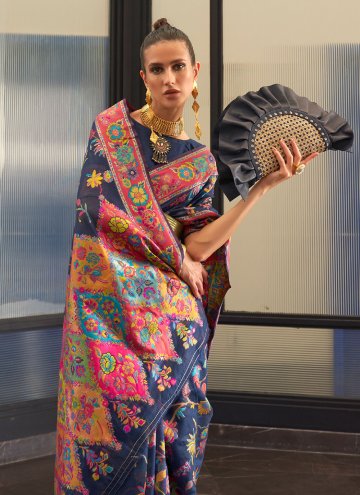 Navy Blue Handloom Silk Woven Contemporary Saree for Festival