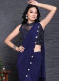 Navy Blue Imported Border Contemporary Saree for Engagement - 1