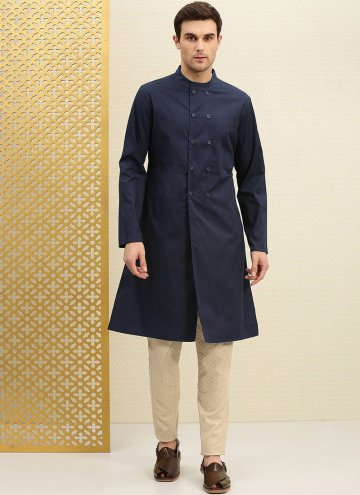 Navy Blue Indo Western in Cotton  with Plain Work