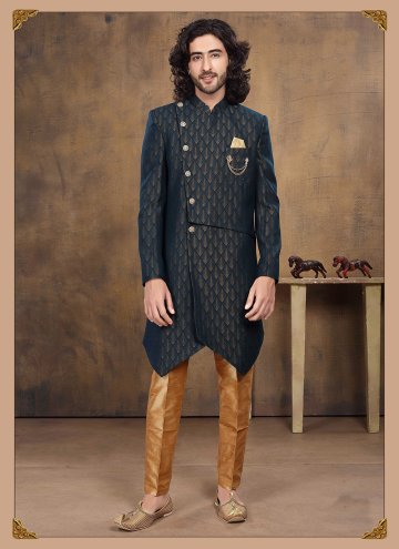 Navy Blue Jacquard Embroidered Indo Western for Ce