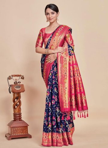 Navy Blue Kanjivaram Silk Woven Classic Designer Saree for Engagement