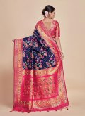 Navy Blue Kanjivaram Silk Woven Classic Designer Saree for Engagement - 2
