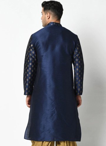 Navy Blue Kurta in Art Dupion Silk with Woven