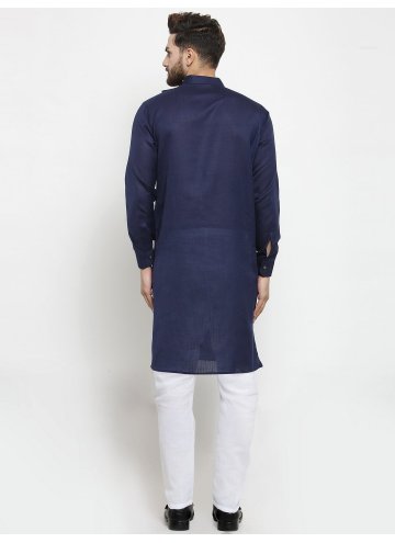 Navy Blue Kurta Pyjama in Cotton  with Plain Work