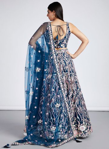 Navy Blue Net Embroidered A Line Lehenga Choli for Ceremonial