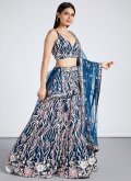 Navy Blue Net Embroidered A Line Lehenga Choli for Ceremonial - 2