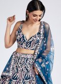 Navy Blue Net Embroidered A Line Lehenga Choli for Ceremonial - 3