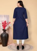 Navy Blue Party Wear Kurti in Cotton  with Embroidered - 1