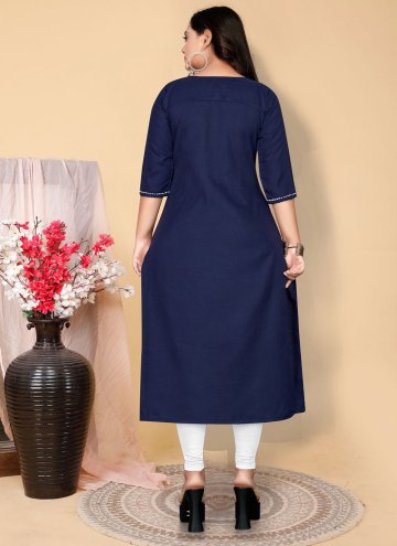 Navy Blue Party Wear Kurti in Cotton  with Embroidered