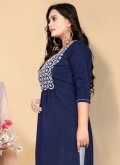 Navy Blue Party Wear Kurti in Cotton  with Embroidered - 2