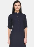 Navy Blue Rayon Buttons Casual Kurti for Festival - 1