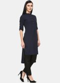 Navy Blue Rayon Buttons Casual Kurti for Festival - 2