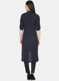 Navy Blue Rayon Buttons Casual Kurti for Festival - 3