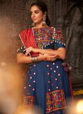 Navy Blue Rayon Embroidered A Line Lehenga Choli for Engagement - 1